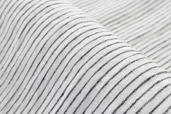 Striped Linen Fabric by Metre, Black White Ticking Prewashed Flax, Thin  Lined Style 
