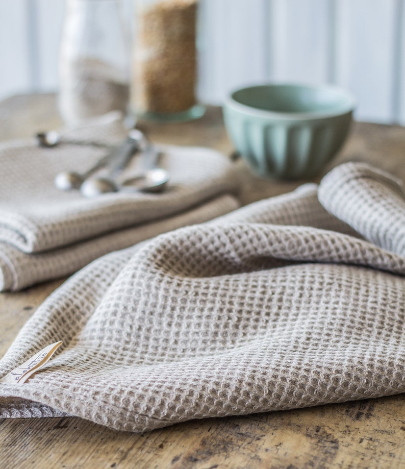 Natural linen waffle kitchen towel Hand towel with loop Etsy
