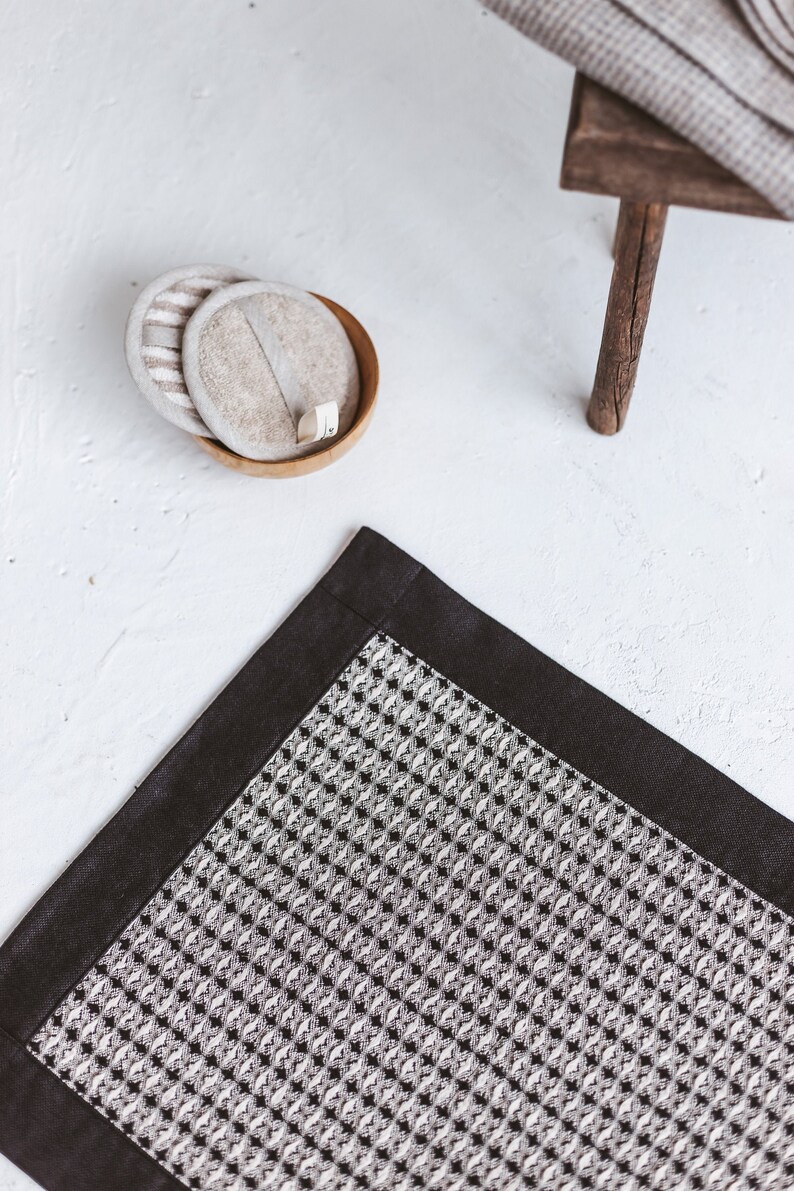 Black Neutral Bath Mat Made of Two Different Fabrics Natural Etsy