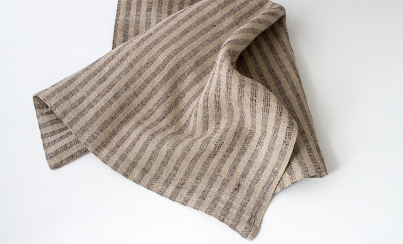 Stripe bath rug Brown linen bath mat rug Farmhouse decor Earth colors bathroom decor rustic Organic bath mat Double layered linen