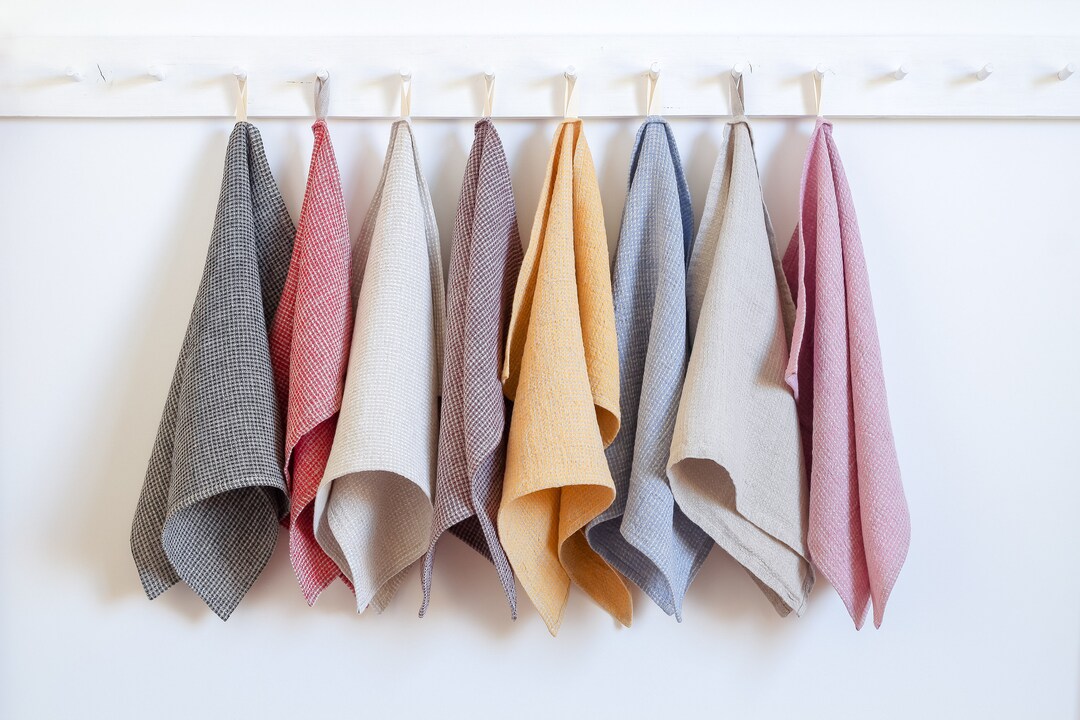 Linen Waffle Weave Kitchen Towels in Various Colors, Hand Towel With