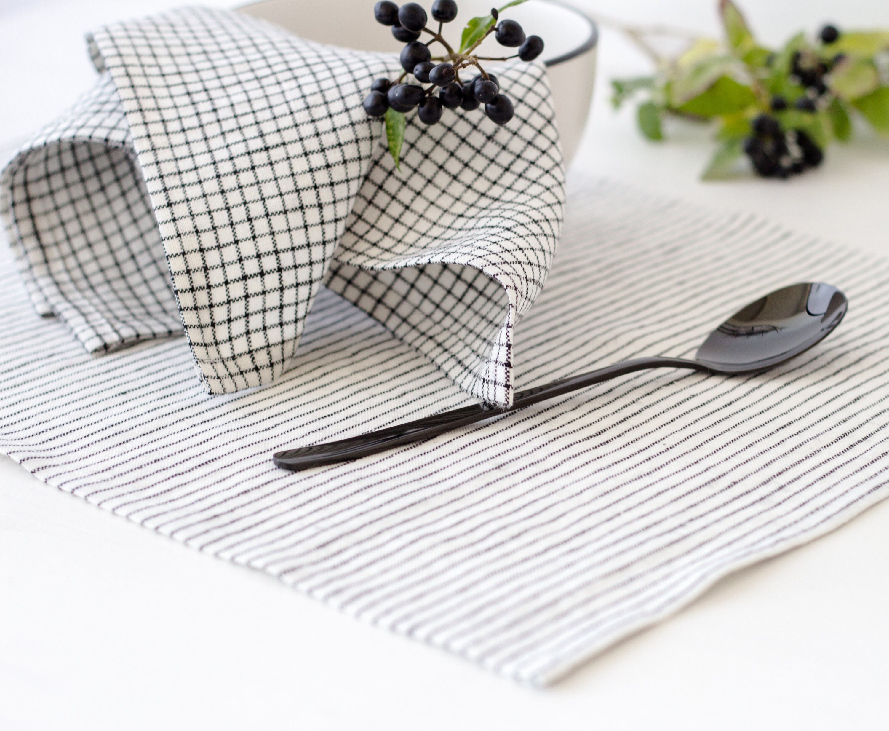 Modern Linen Placemats Set White and Black Stripe Scandinavian Etsy