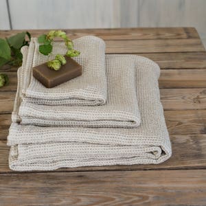 Linen Waffle Bath Towel, Cotton Hand Towels Set, Sauna SPA Sheet Towel, Farmhouse Bath Towel With Hanging Loop, Eco Towel