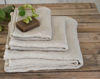 Asciugamano da bagno in lino a nido d'ape, set di asciugamani in cotone, asciugamano per sauna e SPA, asciugamano da bagno in stile fattoria con anello per appendere, asciugamano ecologico