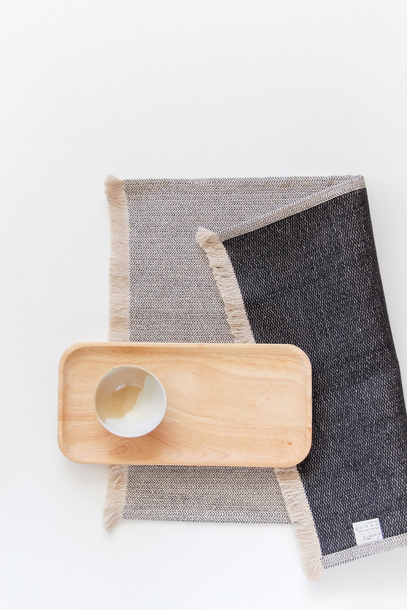 Natural Linen Black Fringed Placemats Elegant Washable Etsy