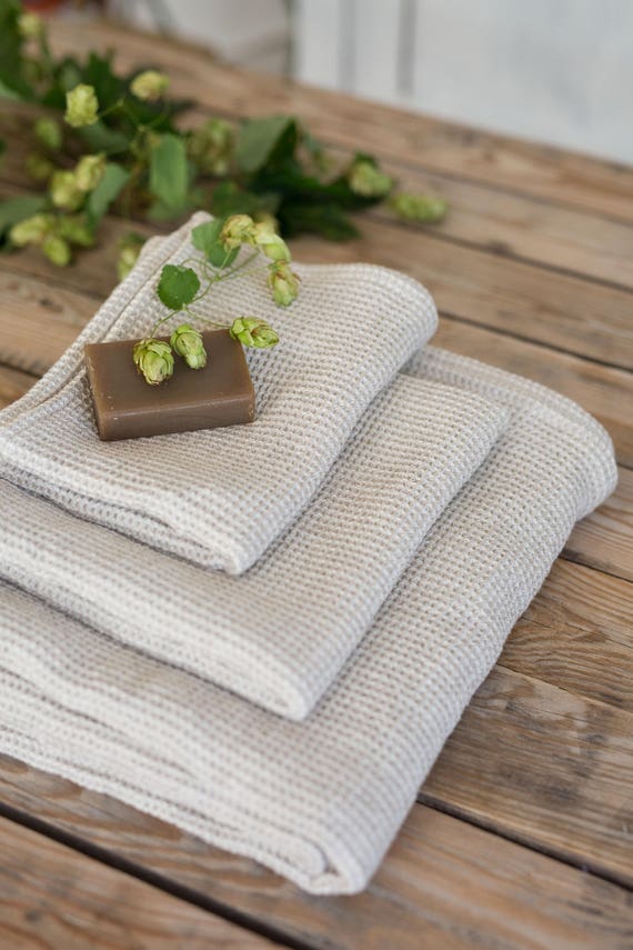 Linen Waffle Bath Towel, Cotton Hand Towels Set, Sauna SPA Sheet Towel,  Farmhouse Bath Towel With Hanging Loop, Eco Towel 