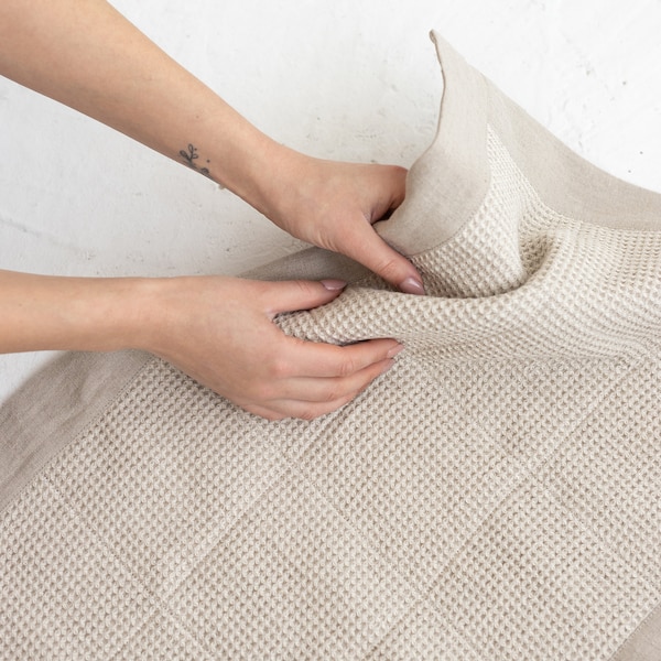 Natural washable bath mat made of natural linen and waffle fabrics