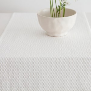 White Linen Table Runner, Waffle Weave Wedding Tabletop Covering, Simple Minimalist Everyday Holiday Decorative Long Table Runner image 4