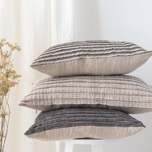 Funda de almohada decorativa de lino, almohada plisada estilo bohemio, decoración orgánica moderna para el hogar, funda de almohada lumbar neutra