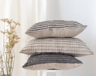 Pleated Linen Pillow Cover, Boho Lumbar Pillowcase, Neutral Home Decor