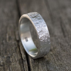 rustic silver Band, textured wedding ring, hammered band, 6mm silver band, silver wedding ring, rock texture silver ring