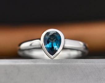 London Blue Topaz Ring: Pear Sterling Silver, November Birthstone
