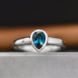 London Blue Topaz Ring: Pear Sterling Silver, November Birthstone