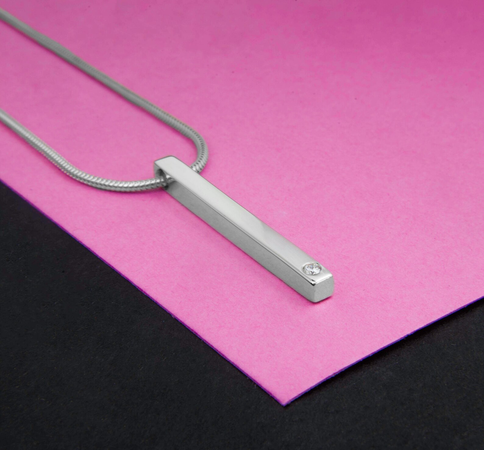 Diamond necklace silver bar necklace minimalist pendant Etsy