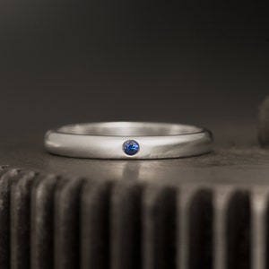 Sapphire silver ring, wedding band, sterling silver ring, flush set ring, blue stone ring, petite wedding band, dainty stone ring