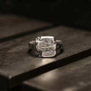 Rustic Sterling Silver Signet Ring - Oxidized Wabi Sabi