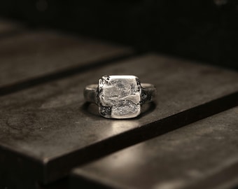 Rustic Sterling Silver Signet Ring - Oxidized Wabi Sabi