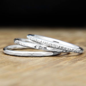 Stacking rings, set of rings, hammered silver rings, dainty silver ring, Sterling silver, textured rings, skinny rings, 925