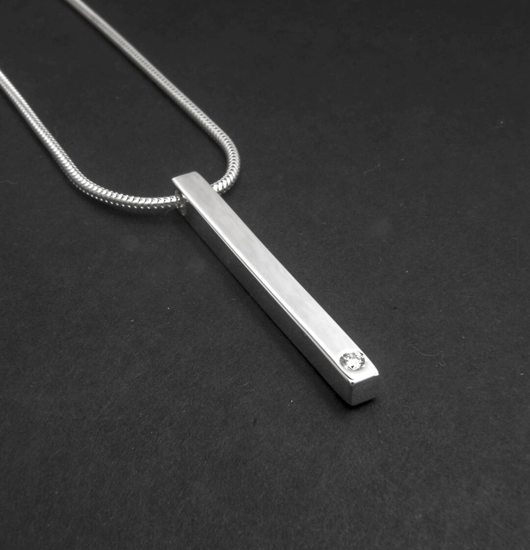 Diamond Necklace Silver Bar Necklace Minimalist Pendant Etsy UK
