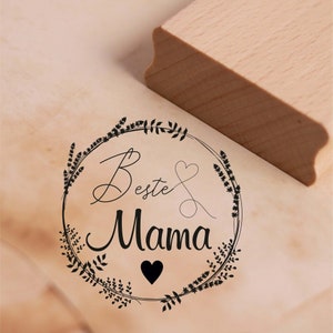 Sello con motivo Best Mom - Vintage Wreath Lavanda Leaves Heart Stamp 47 x 48 mm - Sello de madera Regalo Día de la madre Regalo del día de la madre Gracias