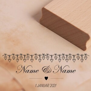 Timbro a cuore Motivo Nome e data del matrimonio Linea cuore - Francobollo da sposa - 98 x 38 mm - Francobolli in legno Scrapbooking Timbri in rilievo