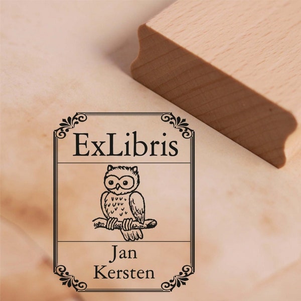 Ex Libris Stempel Leuke Uil met Naam - Vintage Frame - Ex Libris Motief Stempel 38 x 48 mm - Ex Libris Cadeau Idee Boeken Boek Kinderen