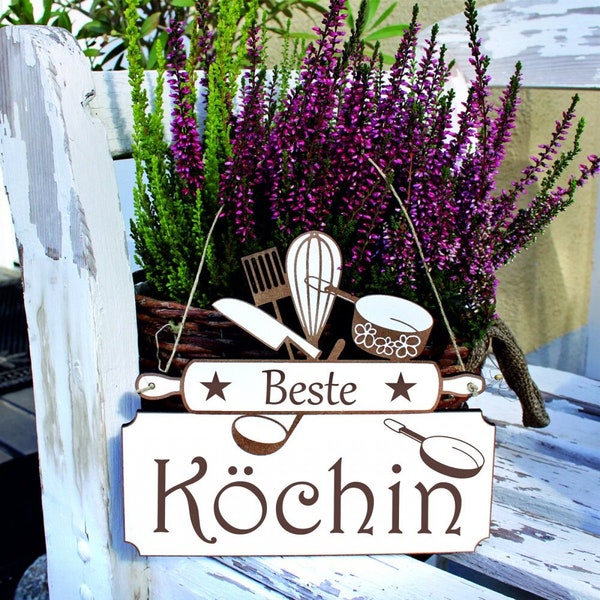 Schild Beste Köchin - Küche Türschild Kochen Deko Vintage Dekoschild - 20 x 18 cm - Geschenkidee Oma Mama Freundin Kochen Backen Weihnachten