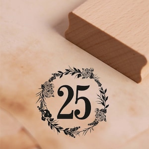 Motivstempel Jubiläum 25 Jahre Geburtstag Zahl Vintage Kranz Rosen Stempel 48 x 48 mm - Holzstempel Geschenk Hochzeitstag Feier Party Firma