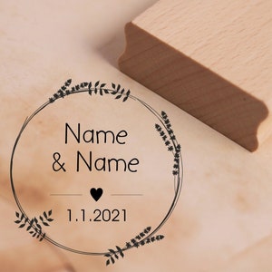 Motif Stamp Vintage Wreath Wedding Name + Date Heart Stamp Wedding Stamp Personalized - Wooden Stamp Scrapbooking Embossing Stamps