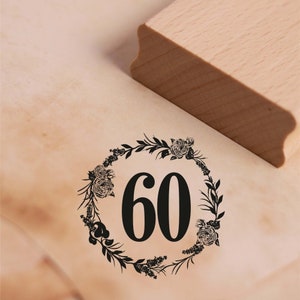Motif Timbre Anniversaire 60 ans Numéro d’anniversaire Vintage Couronne Rose Timbre 48 x 48 mm - Timbre en bois Cadeau Anniversaire de mariage Célébration Party Company
