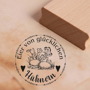 Carimbo de ovos de galinhas felizes - motivo flor de ninho de ovo - carimbo de motivo para caixa de ovos embalagem de ovos caixa de ovos 68 x 68 mm - carimbo de madeira