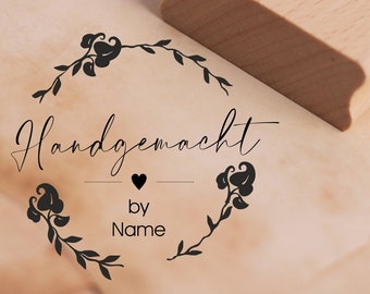 Motif stamp Handmade Vintage wreath incl. name - heart stamp personalized - 48 x 47 mm - wooden stamp scrapbooking embossing stamps