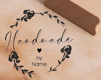 Motif stamp Handmade Vintage wreath incl. name - heart stamp personalized - 48 x 47 mm - wooden stamp scrapbooking embossing stamping