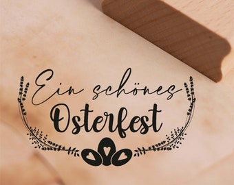 Motivstempel Ein schönes Osterfest - Vintage Stempel Ostereier 68 x 37 mm - Ostern Holzstempel Scrapbooking Embossing Osterstempel