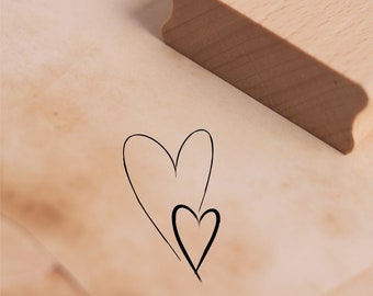 Stempel Zwei Herzen - Motivstempel - ca. 30 x 48 mm - Holzstempel Scrapbooking - Liebe Einladung Hochzeit Verlobung Jahrestag Valentinstag