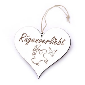 Shield Heart Rügen In Love - Heart Shield 13 x 12 cm • Decorative Sign Door Sign Decoration Wall Decor • Gift Island Rügen Baltic Sea Sea Gull maritim