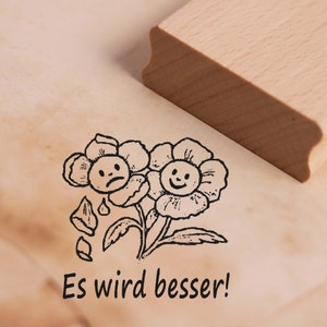 Timbro Migliora - Fiori motivo circa 28 x 28 mm - Timbro insegnante Timbro in legno Timbro motivo - Scuola Asilo Bambini Insegnante Nota Lode