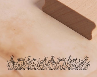 Stamp Border Spring Summer Meadow Flowers - Approx. 98 x 18 mm - Scrapbooking Wood Stamp Embossing Motif Stamp - Flower Meadow Nature Plants