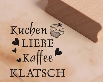 Stempel Kuchen Liebe Kaffee Klatsch - Herzen Muffin ca. 38 x 38 mm - Scrapbooking Holzstempel Motivstempel - Freundin Mama Oma Geschenk