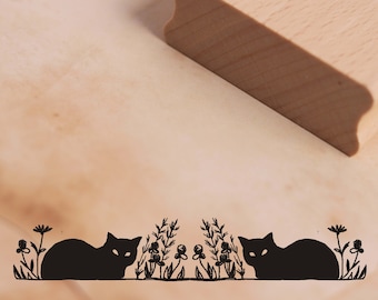 Stamp Black Cats Border • Approx. 98 x 17 mm • Wood Stamp Motif Stamp Scrapbooking • Decoration Cards Stationery • Cat Stamp Cat