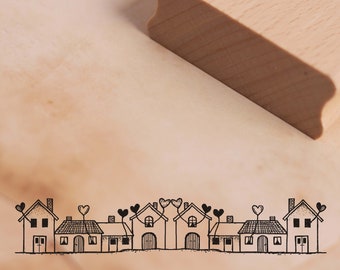 Stamp border houses with hearts • approx. 98 x 17 mm • wood stamp motif stamp scrapbooking stamps • cards stationery • home sweet home