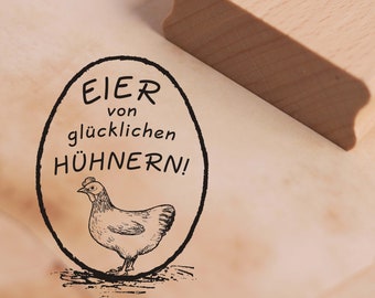 Stempel Eier von glücklichen Hühnern! • Henne Motivstempel • ca. 28 x 38 mm • Holzstempel Hühner Ei • Eierkarton Bauer Bioladen Hofladen Öko