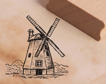 Stamp Windmill Island Usedom - Motif Stamp - Approx. 47 x 48 mm - Scrapbooking Crafting Stamping Wood Stamp - Gift Baltic Sea Mill Miller