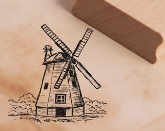 Stamp Windmill Island Usedom - Motif Stamp - Approx. 47 x 48 mm - Scrapbooking Crafting Stamping Wood Stamp - Gift Baltic Sea Mill Miller