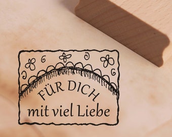 Stempel Etikett Für dich mit viel Liebe - floral ca. 48 x 36 mm - Scrapbooking Holzstempel Motivstempel - Geschenk Geburtstag Dankeschön