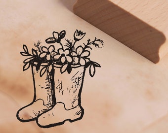 Stamp edboots with flowers • Motif stamp • approx. 34 x 38 mm • Wood stamp scrapbooking stamps • Rubber boots florist gardener mama granny