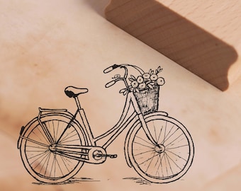 Stamp Bicycle with Flowers Basket • Motif Stamp • Approx. 48 x 34 mm • Wood Stamp Scrapbooking Stamps • Retro Vintage Nostalgia Mom Grandma