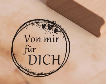 Stempel Von mir für dich - ca. Ø 38 mm - Herzen Scrapbooking Holzstempel Embossing Motivstempel - Geschenk Geburtstag Danke Liebe Dankeschön