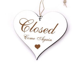 Shield Heart Closed - Come again • Door sign for attaching • 13 x 12 cm • Shabby decorative sign Door decoration Sign • Shop shop closed