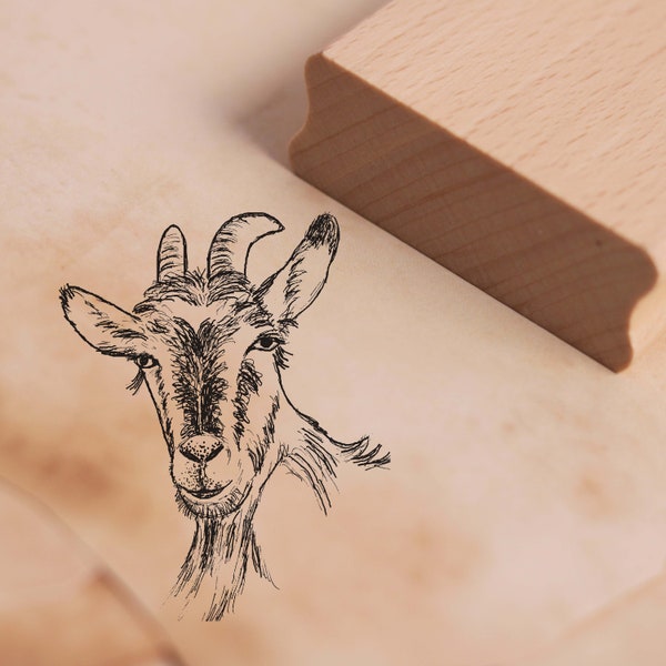 Stamp goat head - motif stamp - approx. 38 x 47 mm - scrapbooking wooden stamp - gift farmer shepherd farm shop goatherd farm goats